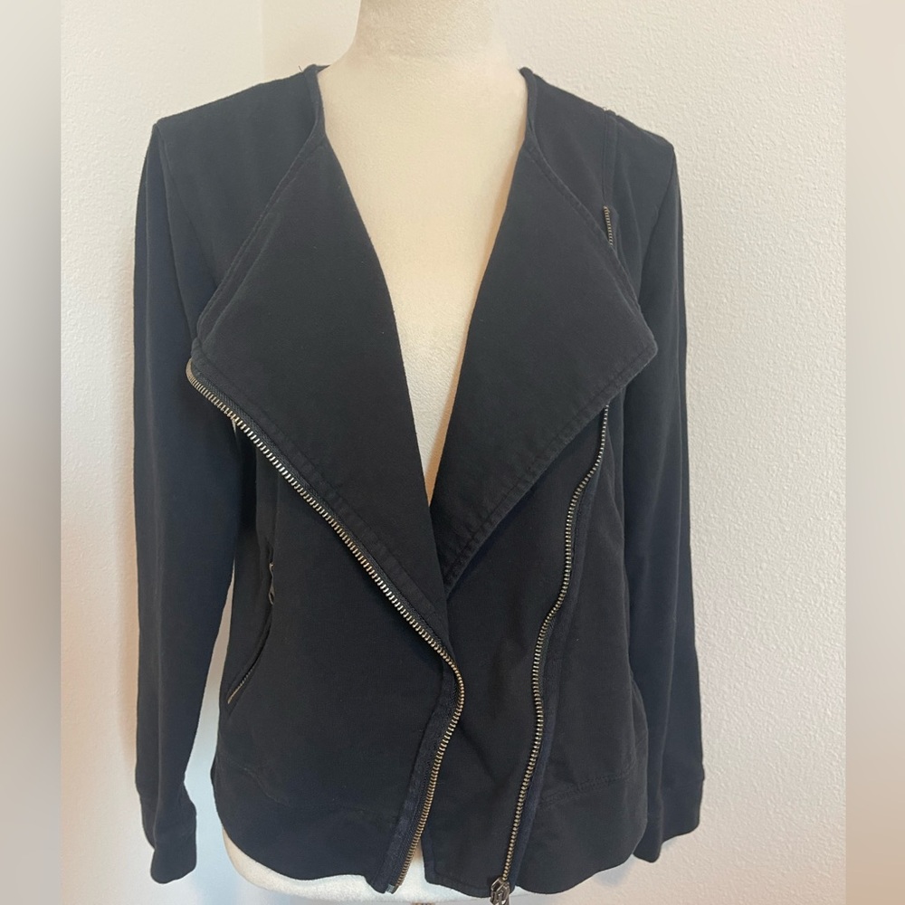 Black moto cotton poly jacket Banana Republic